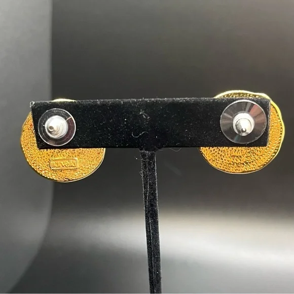 Marvella Faux Pearl Cabochon Style Clip On Earrings Gold Tone Chunky Vintage - Picture 6 of 9